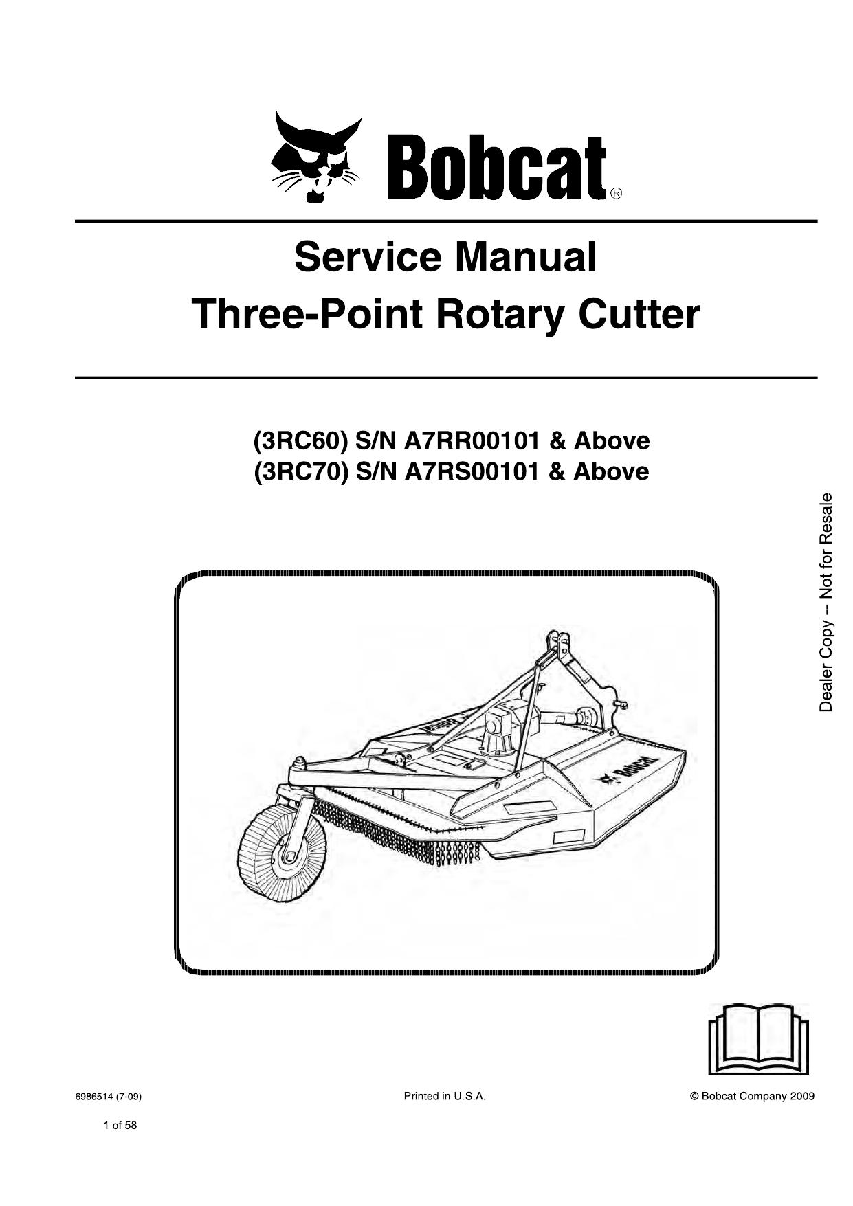 Three-Point Rotary Cutter Attachment Service Manual Bobcat